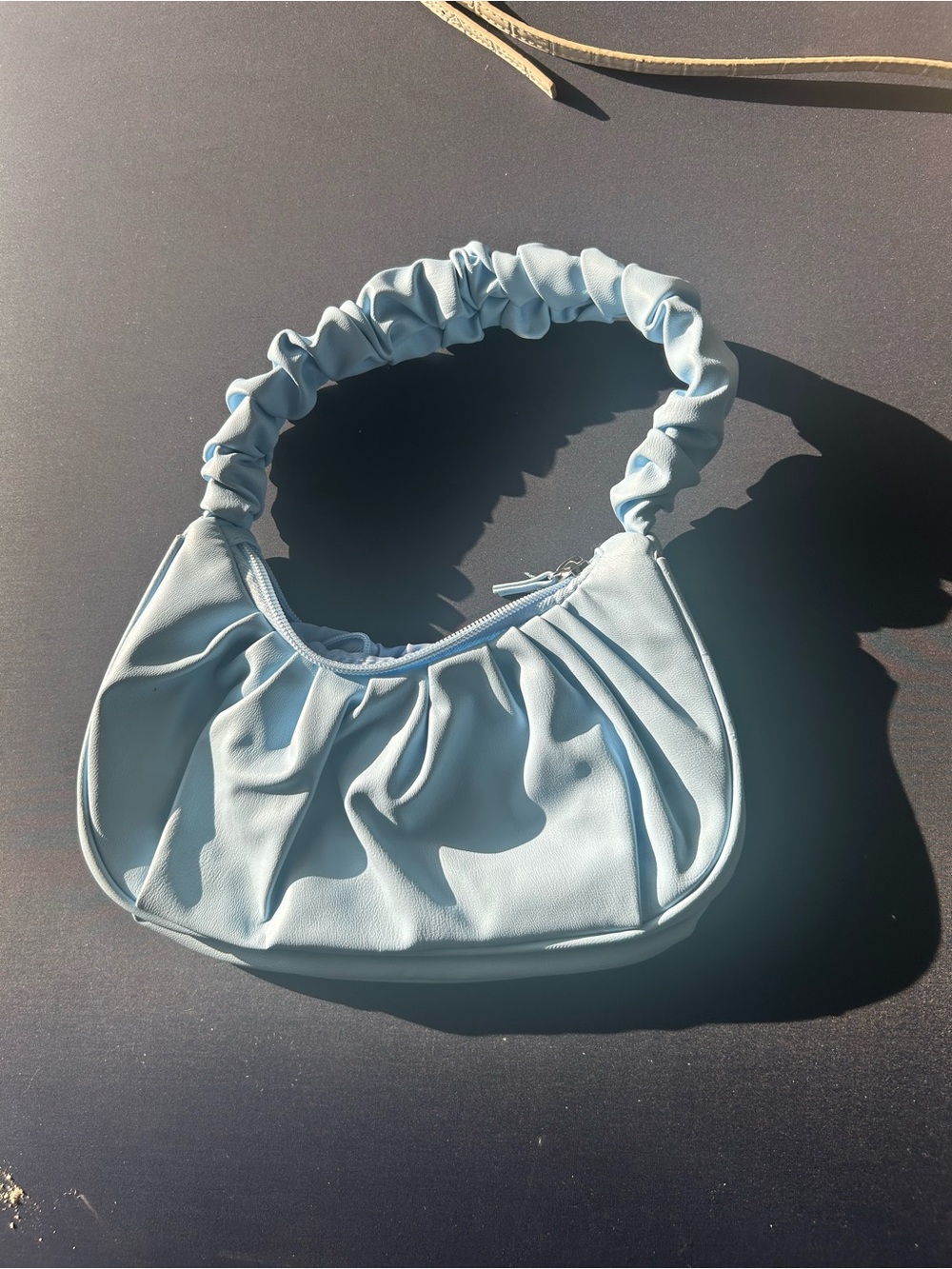 Divided Light Blue Ruched Shoulder Bag